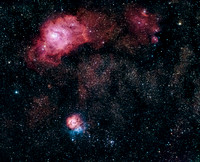 Nébuleuses de la Lagune (M8) et Trifide (M20).